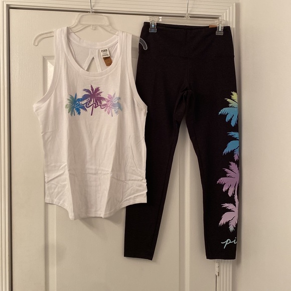 Pink palm tree shine legging set size l - Picture 2 of 14